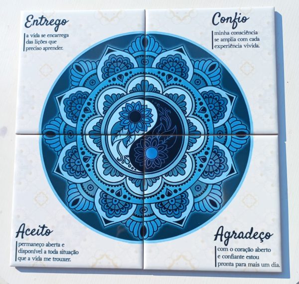 mandala azul 02 - Mosaico de Azulejos - Mandala Azul- 4 Peças